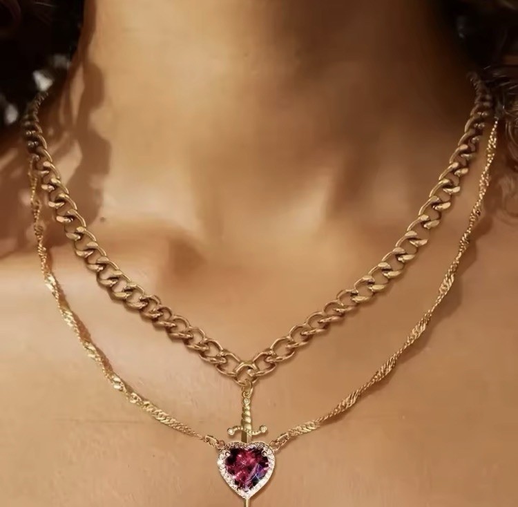 2 Pcs Heart and Sword Necklace Couple Necklace Jewelry Set Valentine’s Day Gifts