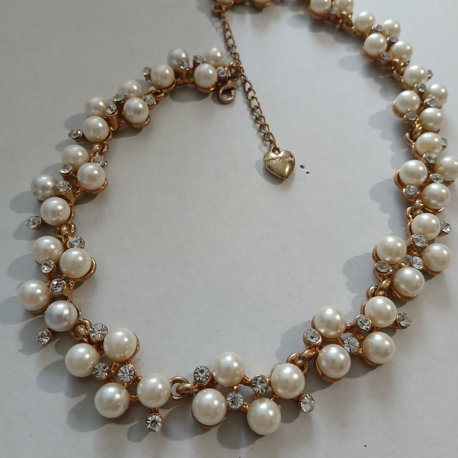 Betsey Johnson Faux Pearl and Rhinestone Cluster Collar Necklace Coquette…