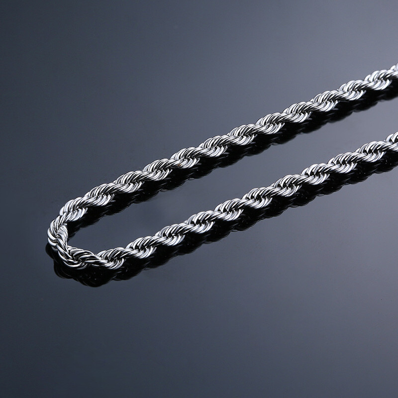 Men Women Necklace Twist Rope Chain Link Stainless Steel 16/18/20/22/24″ Silver