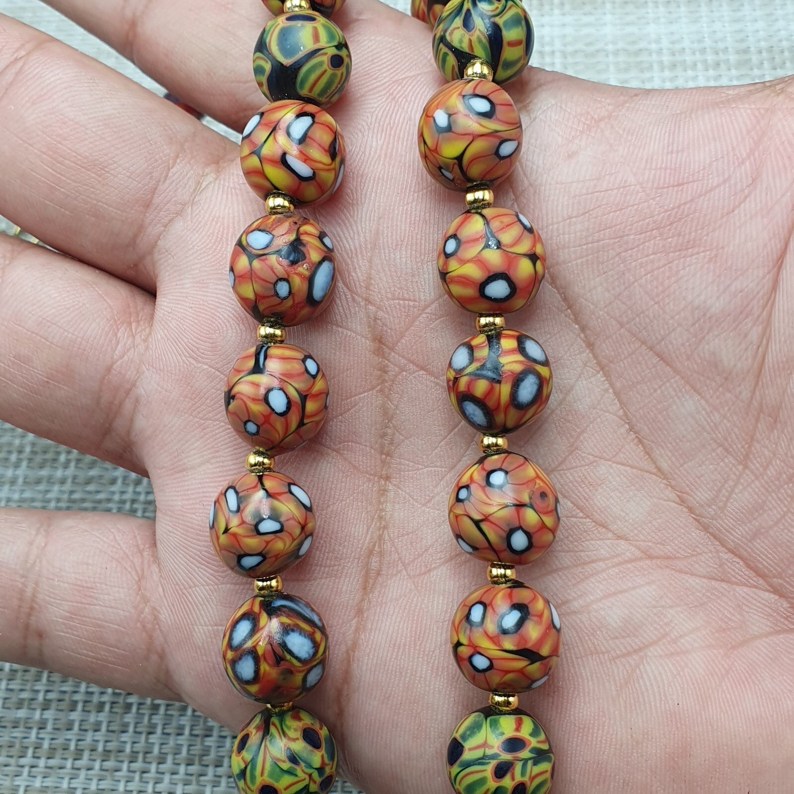 Vintage Venetian Style Eyes Glass with Old 3 Eyes Glass Beaded Necklace