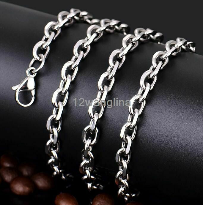 6/10mm Men’s Chain Silver Tone Stainless Steel Rolo Link Necklace 18-36”