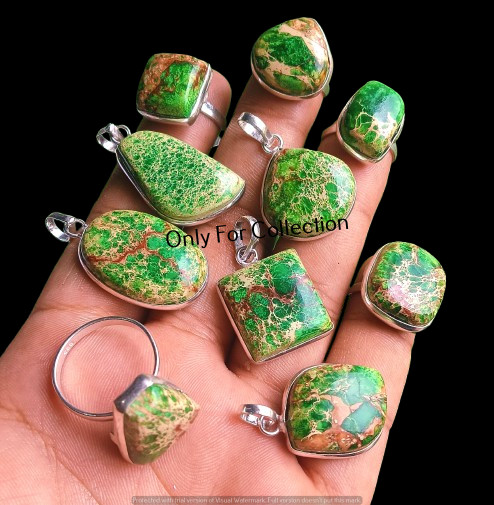 925 Sterling Silver Plated Opulent Green Carico Turquoise Gemstone Pendant Lot