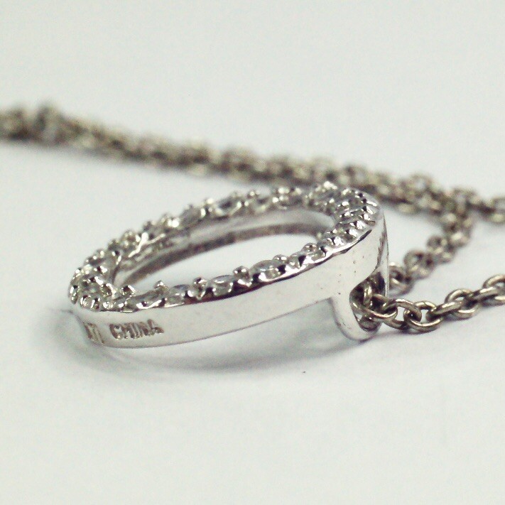 Sterling silver cable chain white/colorless CZ open circle pendant necklace 16”