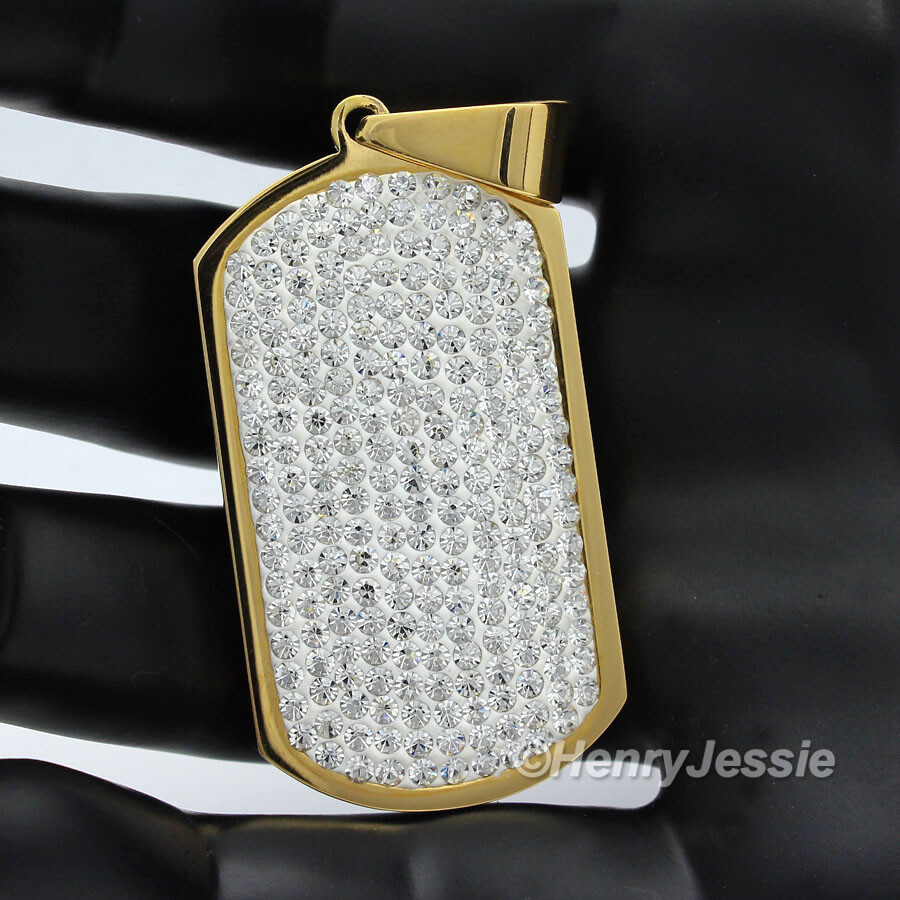 24″Stainless Steel 2.5mm Gold Plated Bead Chain Cubic Zirconia DogTag Pendant*43