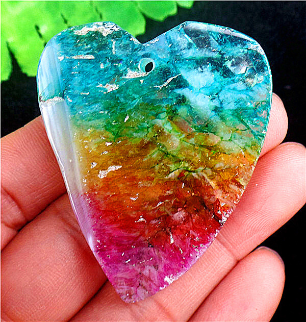 47x38x7mm Multicolor Druzy Geode Agate Love Heart Pendant Bead AD67419