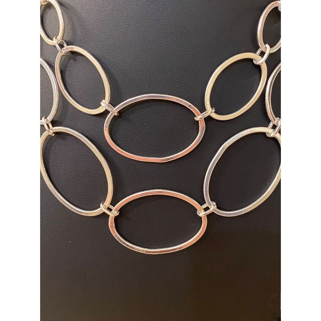 Silvertone Layered Bib Necklace 17-20″ Lays Flat Lightweight Statement