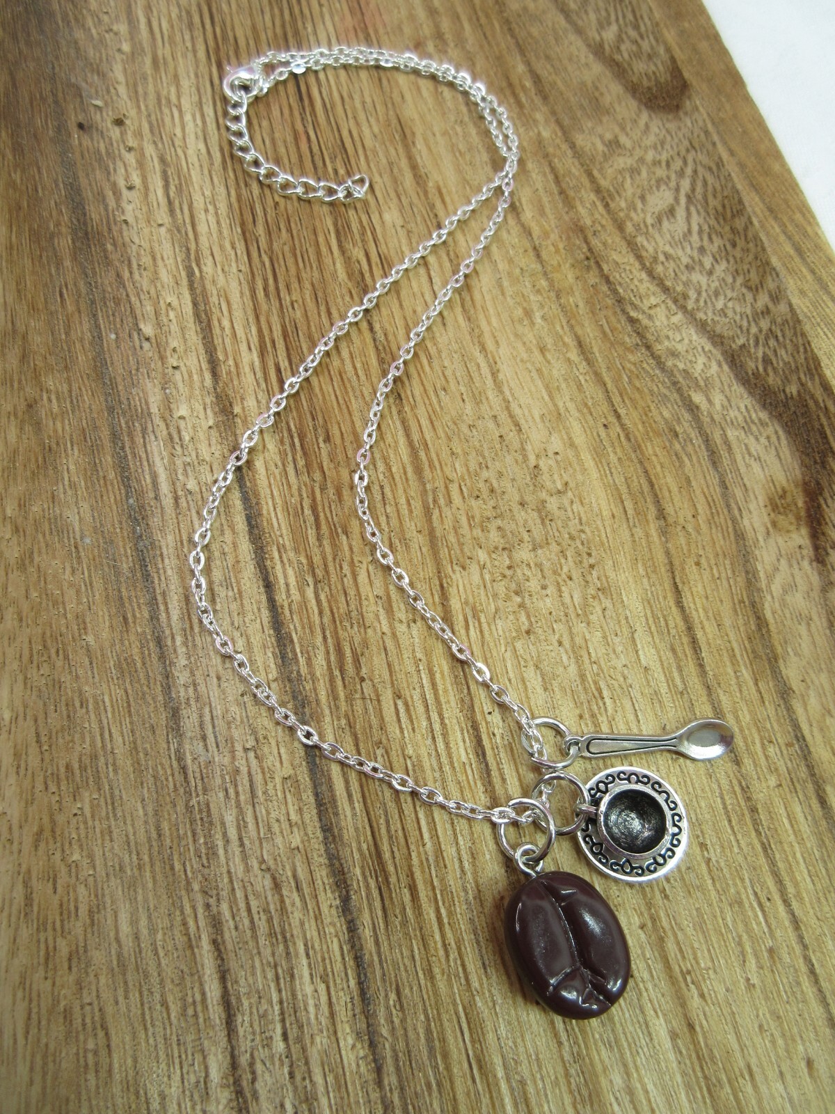 Coffee Lover Necklace Silver Chain Java Bean Cup Spoon Dainty Pendant Charms New