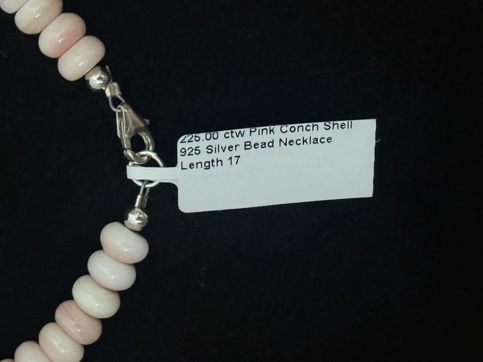 Pink Conch Shell Necklace 17” 225 Ctw Sterling Lobster Clasp