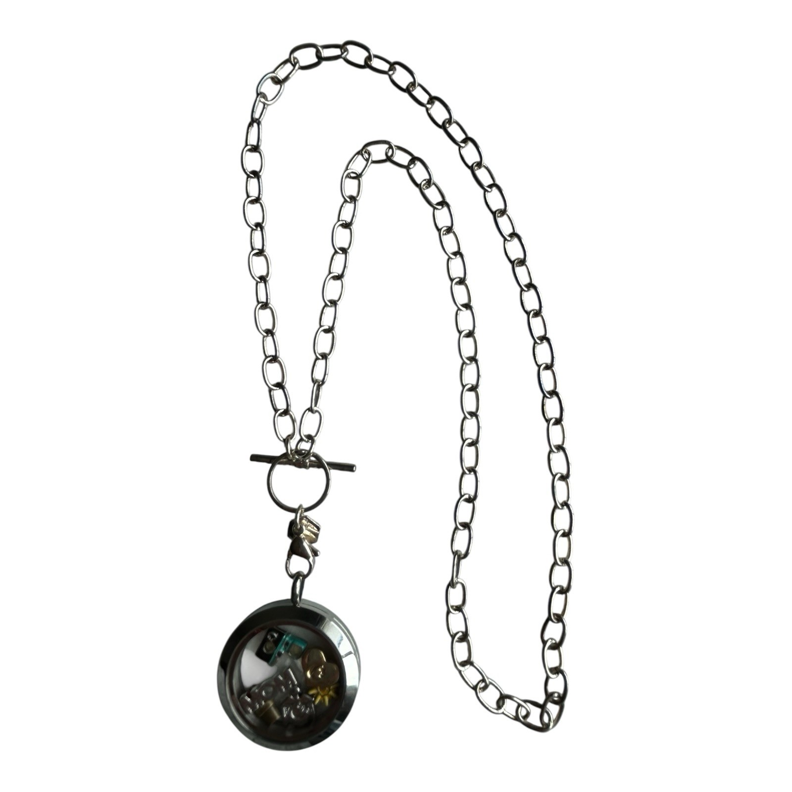 Origami Owl Floating Locket Necklace Charms Silver-Tone Toggle 24″