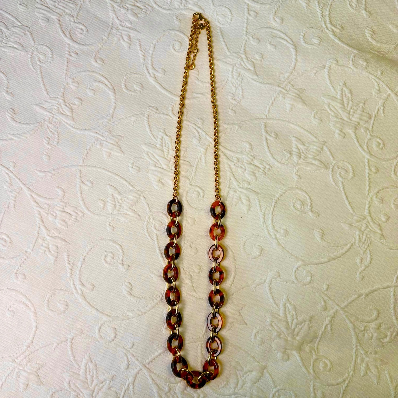 Talbots Tortoiseshell Link Goldtone Chain Long Necklace Brown Amber Statement