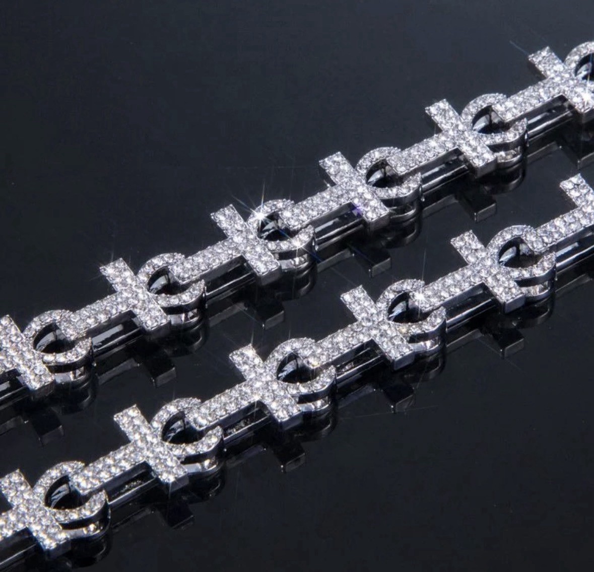 16mm Moissanite Micro Pave Ankh Link Chain – White Gold – 24 Inches