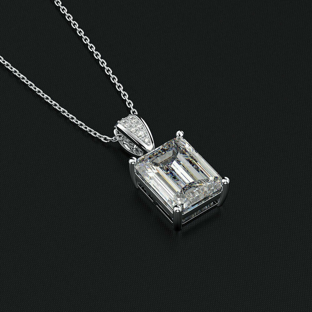 2.00 Ct Emerald Cut Diamond VVS1/D Pendant With Chain 14K White Gold Finish