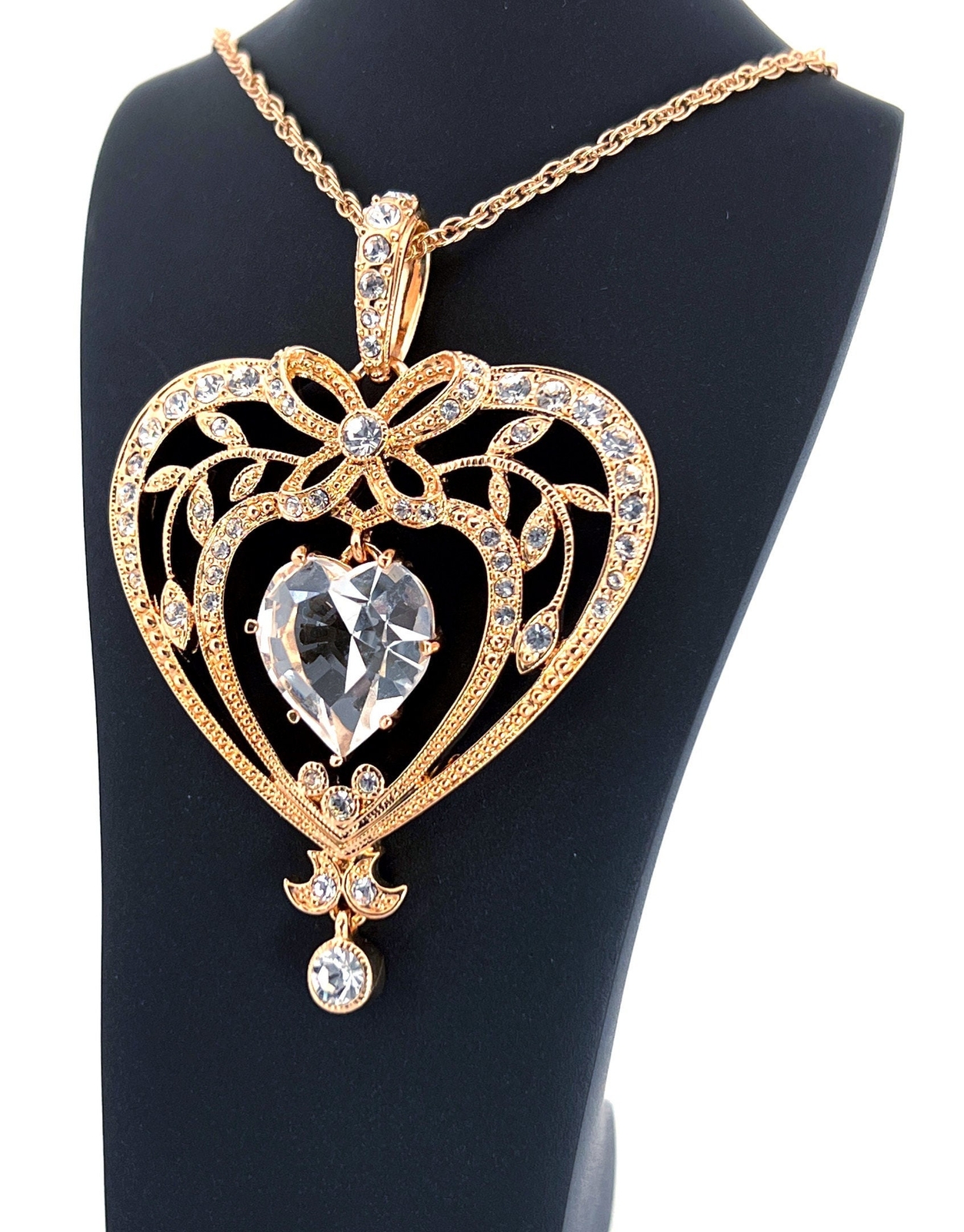 April Birthstone Gold Plated Necklace Set With A Heart Shaped Diamond Crystal