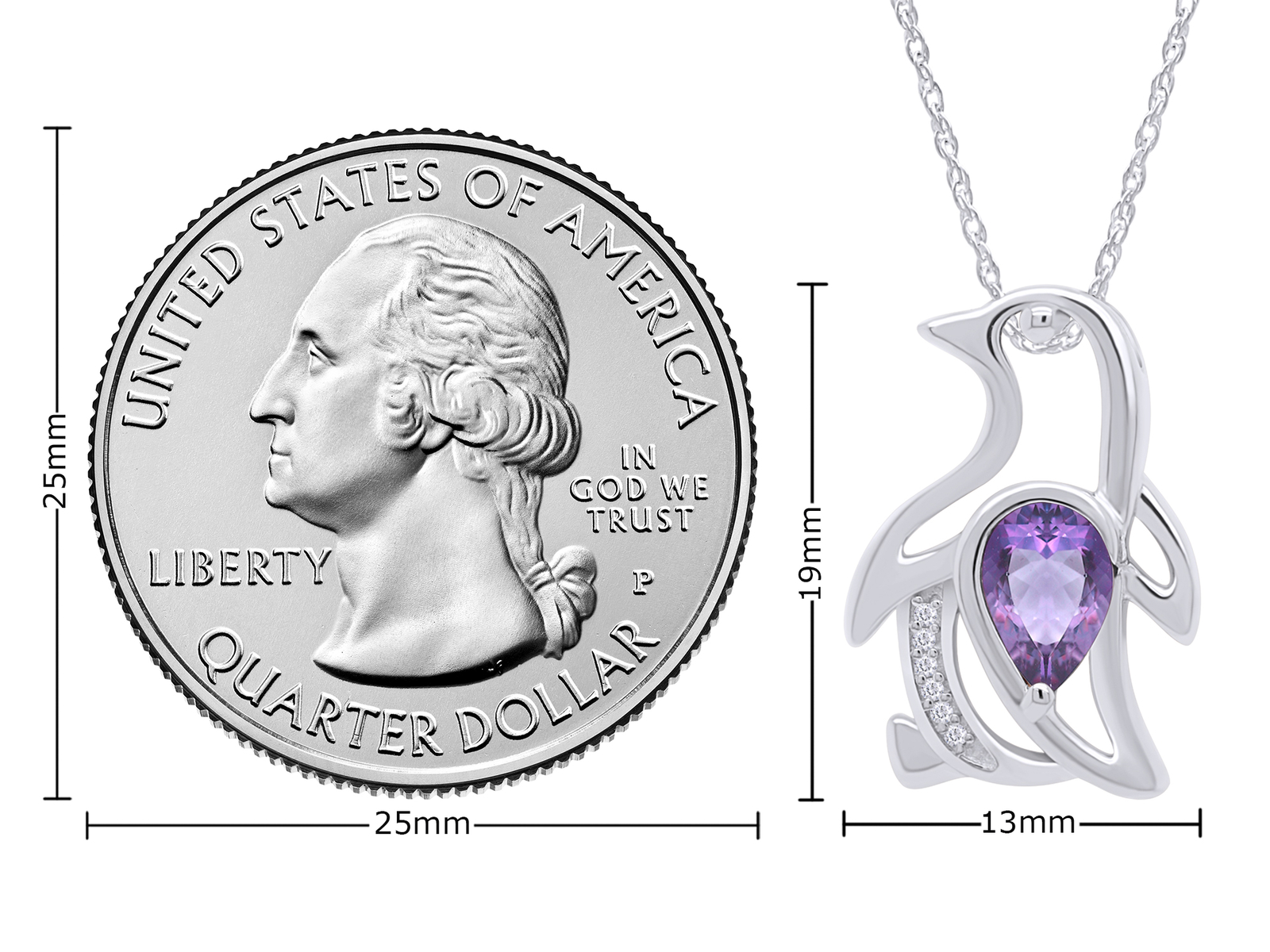 Simulated Alexandrite Penguin Pendant Necklace 14K Gold Plated Silver