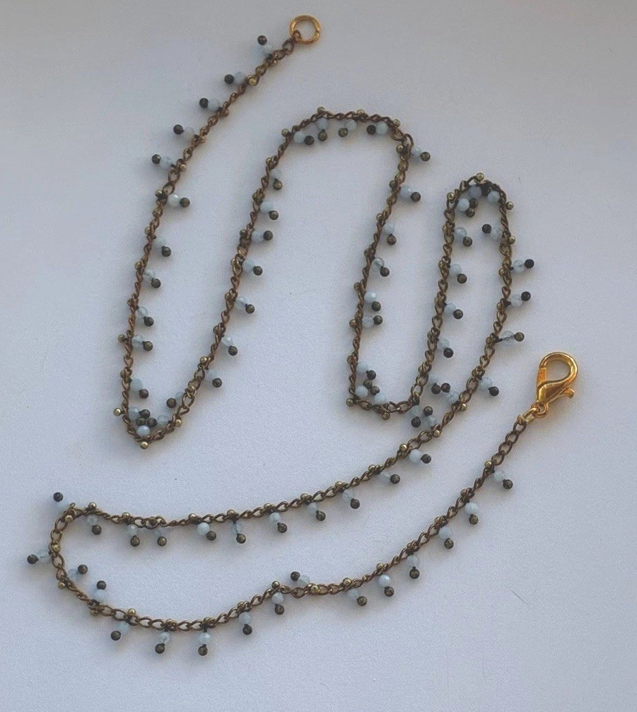 Charming Feminine Necklace Tiny Blue Faceted Glass Beads 16”