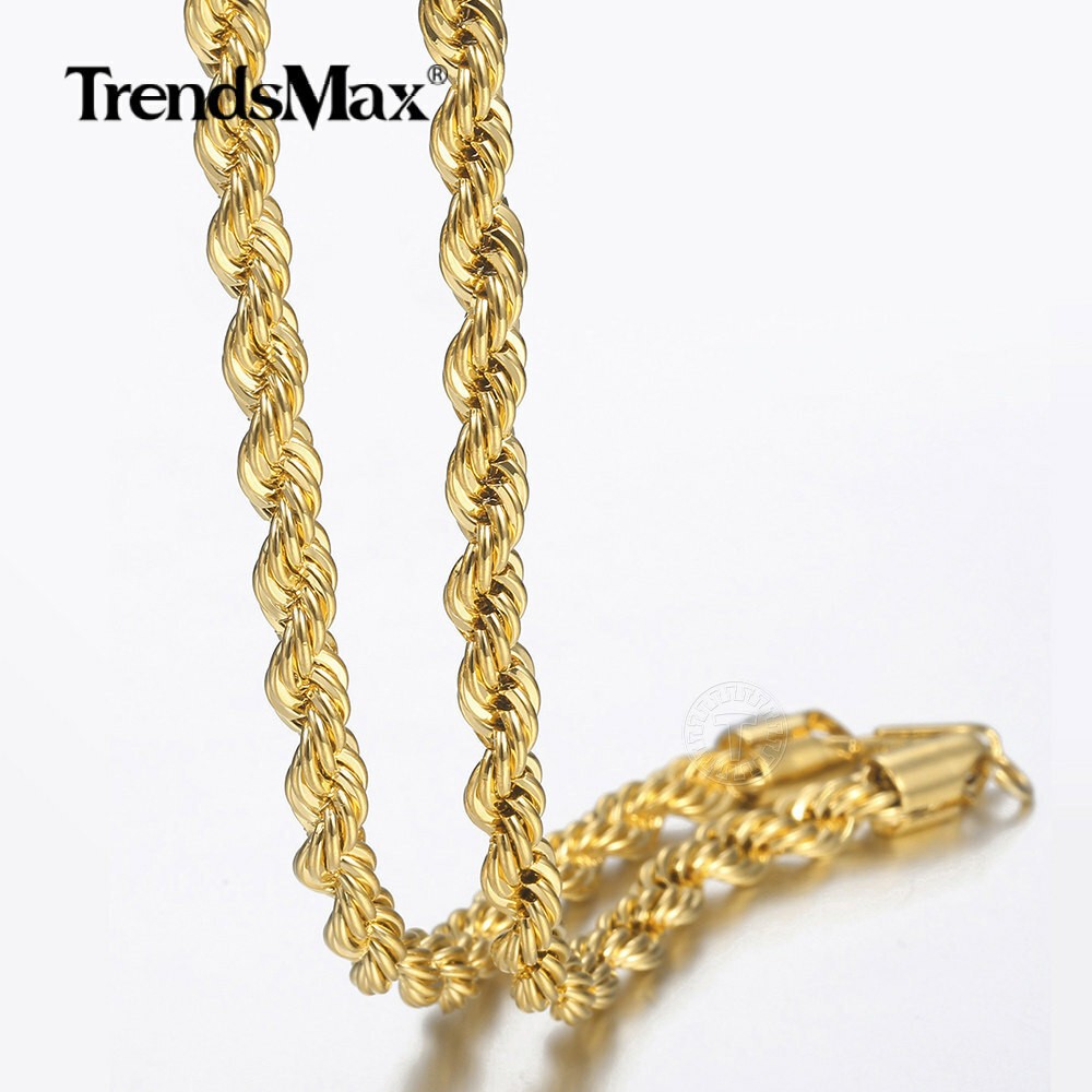 USA Stock 3/4/8mm 18-26″ Stainless Steel Twisted Rope Chain Necklace Choker