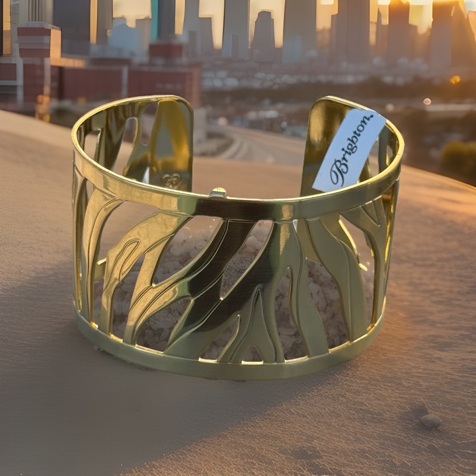 Brighton Bracelet Christo Johannesburg Wide Cuff Gold With Leather Insert NWT