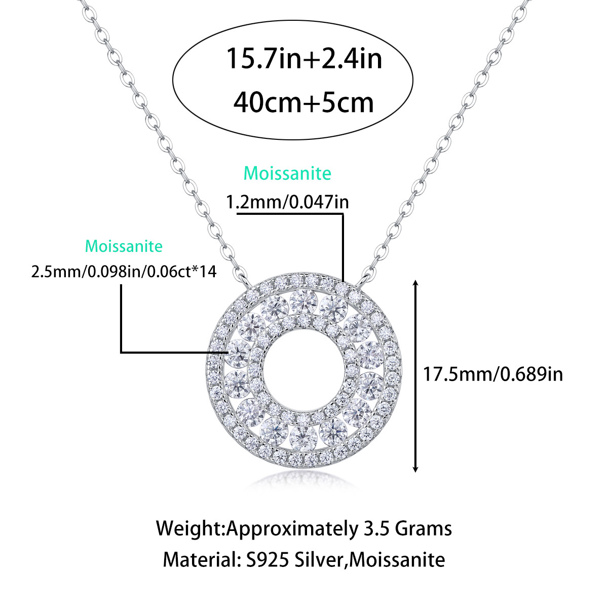 Luxury D Color Double Circle GRA Moissanite Necklace S925 Silver Jewelry Gift