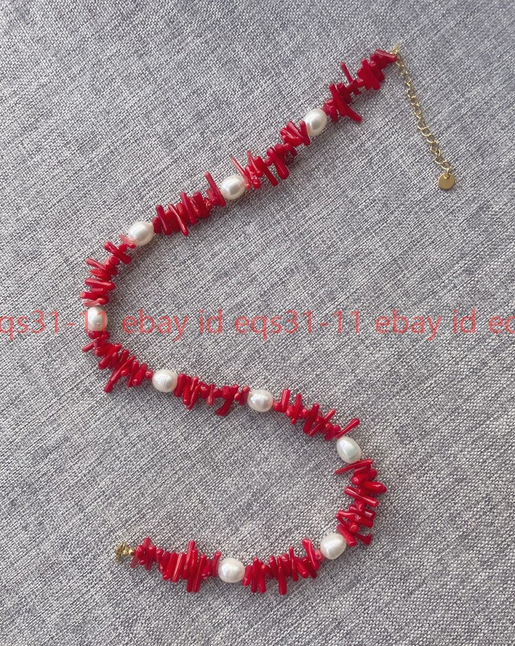 Red coral Baroque pearl necklace irregular Gemstone Cluster Fashion Flawless