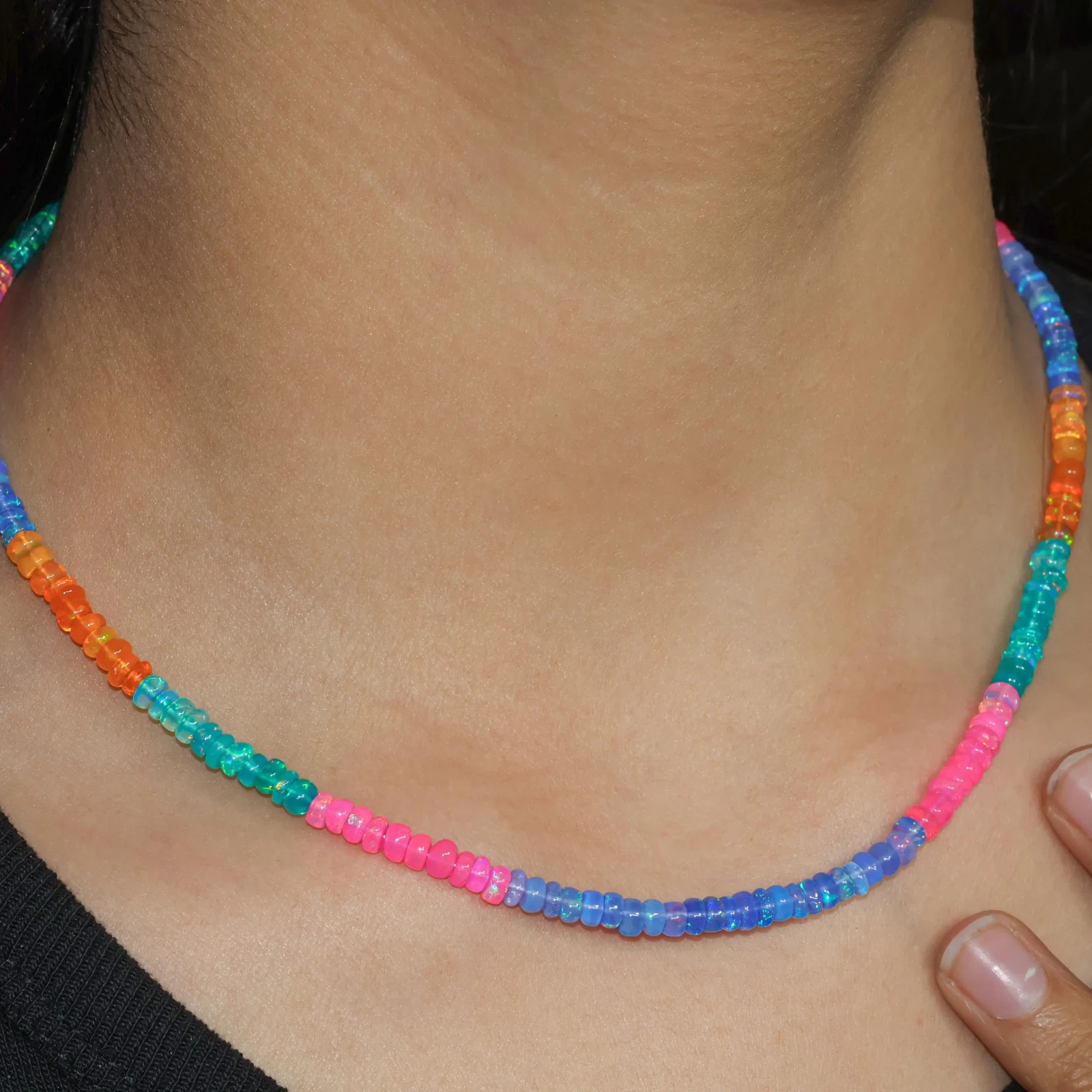 Multi Opal Gemstone Beaded Necklace, Ethiopian Fire Opal Beads Handmade Necklace
