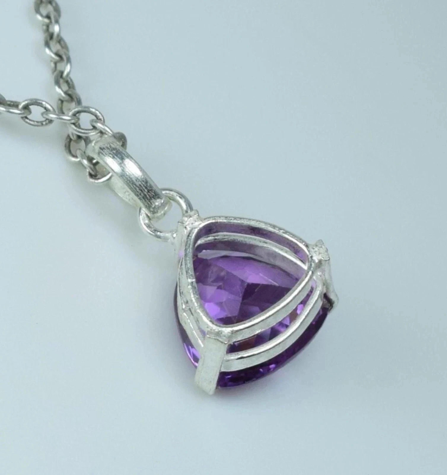25Ct Natural Purple Trillion Amethyst Sterling Silver Solitaire Pendant Gemstone