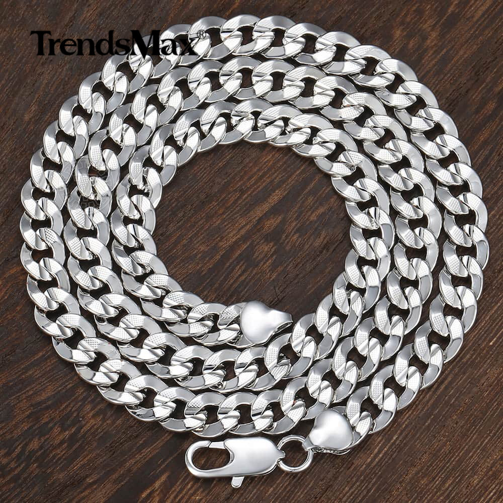 9MM 26″ For Men Boys Chain White Gold Filled Hammered Curb Cuban Link Necklace