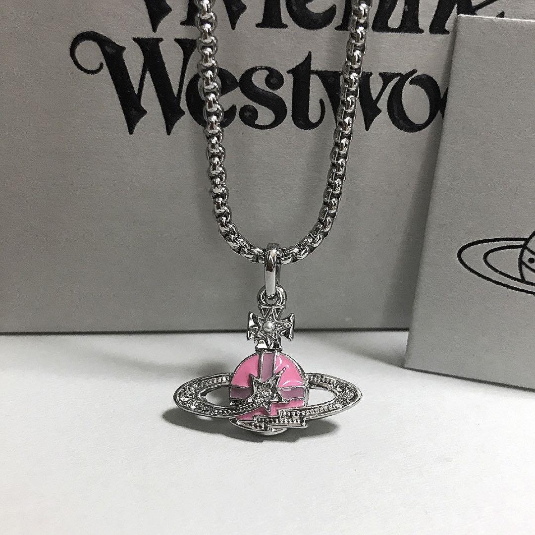 Vivienne Westwood Necklace Shooting Star Orb Silver Pink NO BOX