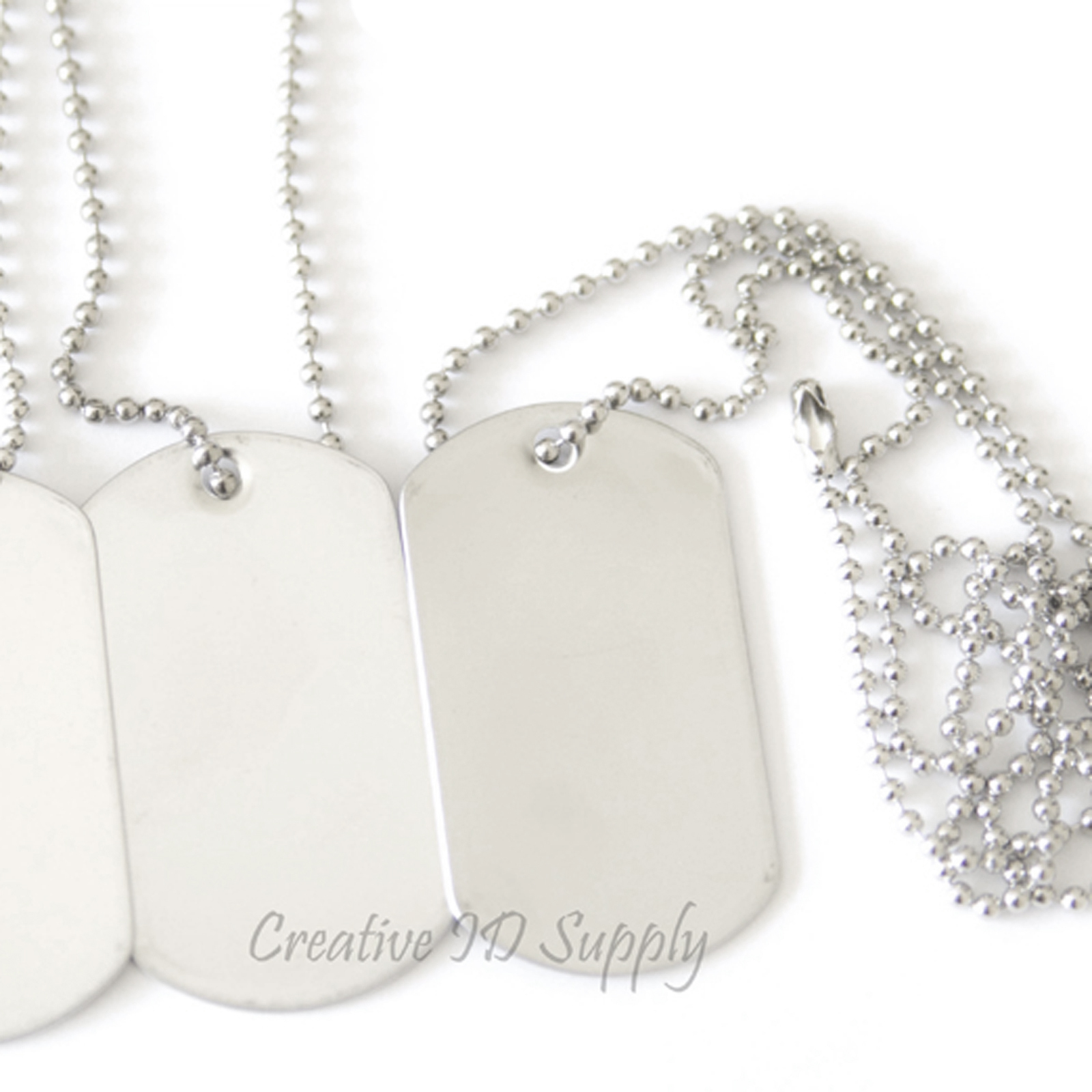 10 BLANK STAINLESS STEEL DOG TAGS SHINY/MATTE MILITARY SPEC WITH/WITHOUT KEY TAG