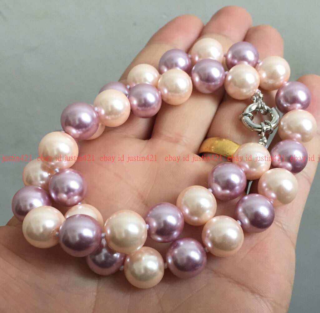 16″ 18″ 20″ 22 ” 24″ 8/10/ 12mm Purple & Pink Shell Pearl Round Beads Necklace