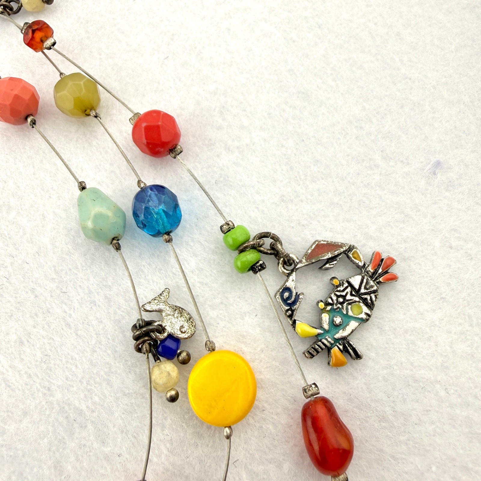 Chicos Sea Life Necklace Colorful Fish Charm Statement Jewelry Whimsical Coastal