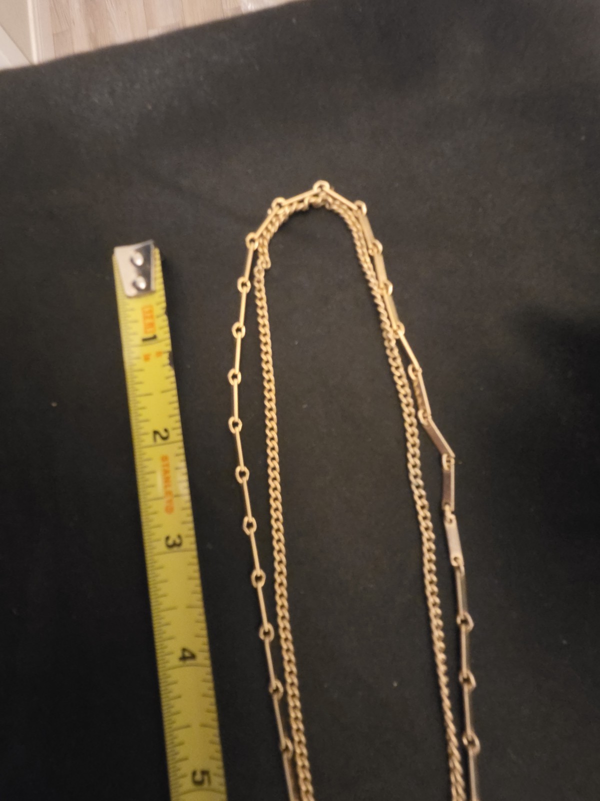 Gold Tone Double Curb Link Chain Necklace 24in White Pearl Drop Pendant