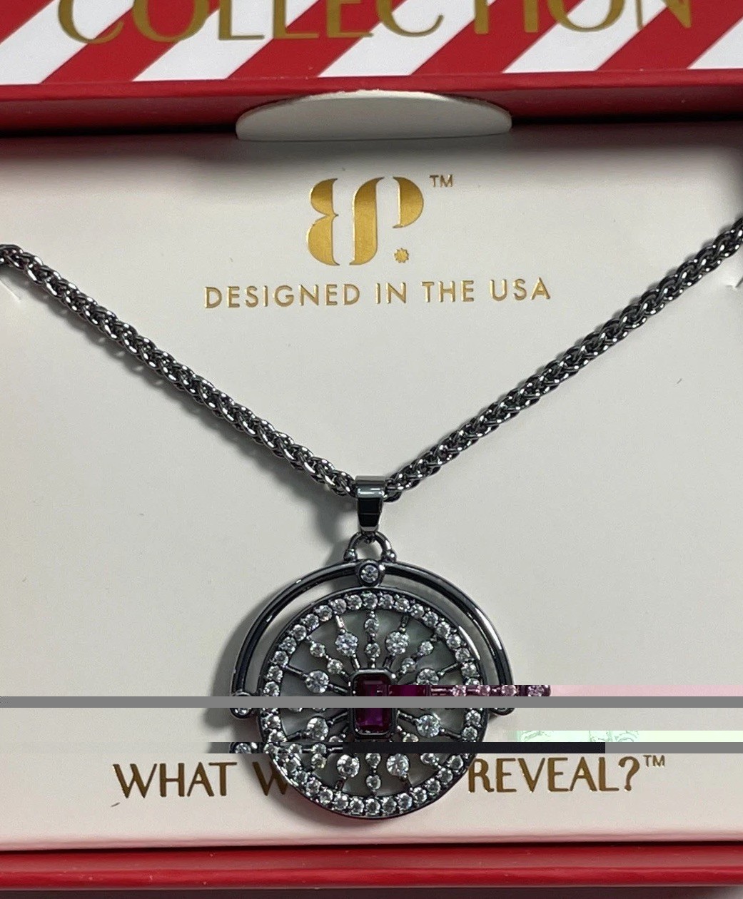 Bomb Party-July “The Emerson Necklace” Hematite/Ruby & CZ, Reversible, NIB