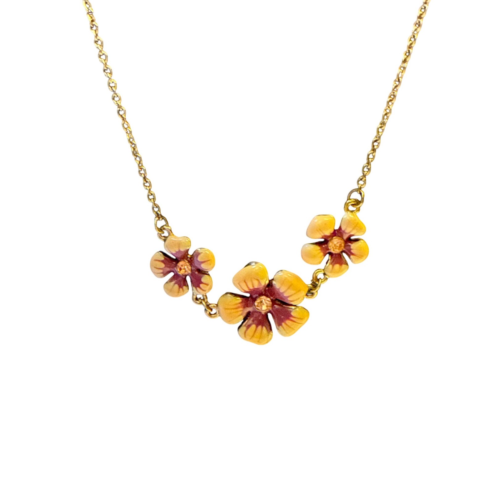 Three Flower Enamel Necklace Colorful Pendant Boho Floral Jewelry Gift
