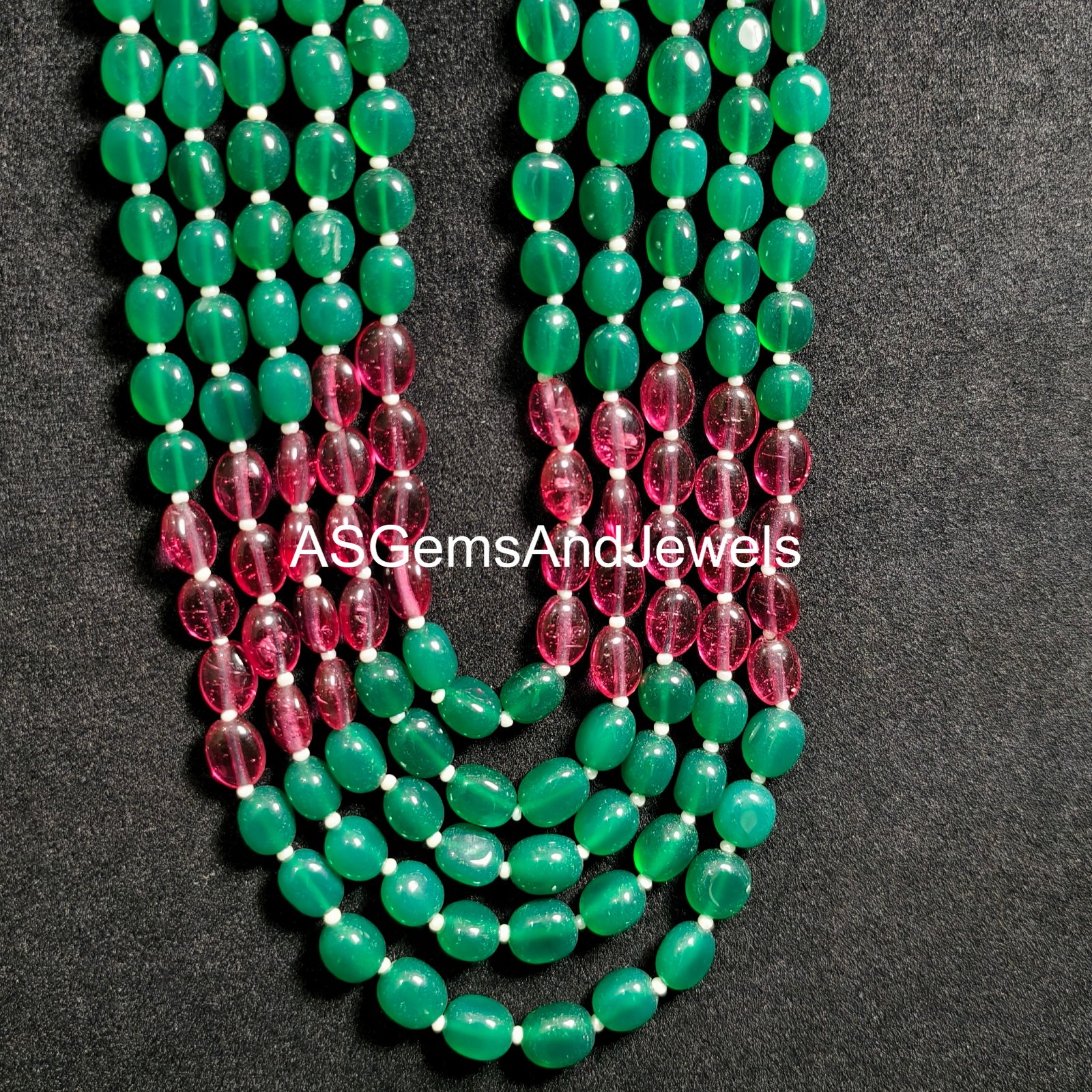 Natural Green Red Onyx Gemstone Oval Beads Necklace Size 6-9mm Handmade Necklace
