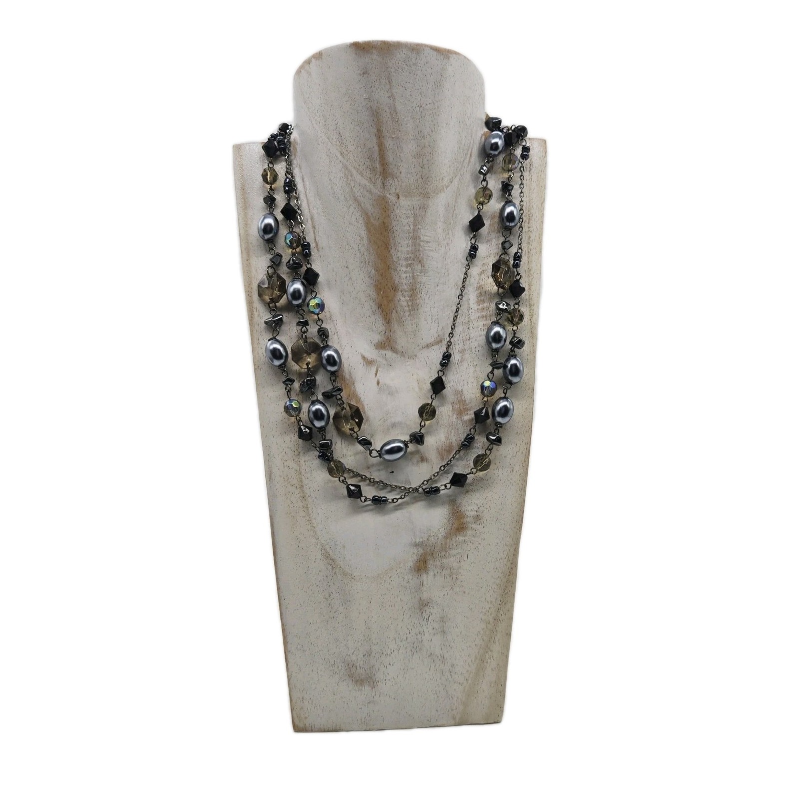 Macy’s Black & Grey Aurora Borealis Beaded necklace Long 60 in