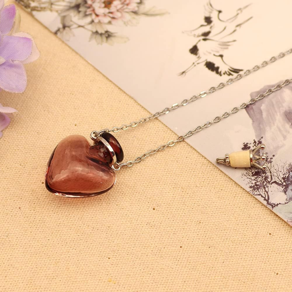 1PC 1PC Colorful Heart Vial Perfume Bottle Necklaces Stainless Steel Chain Make