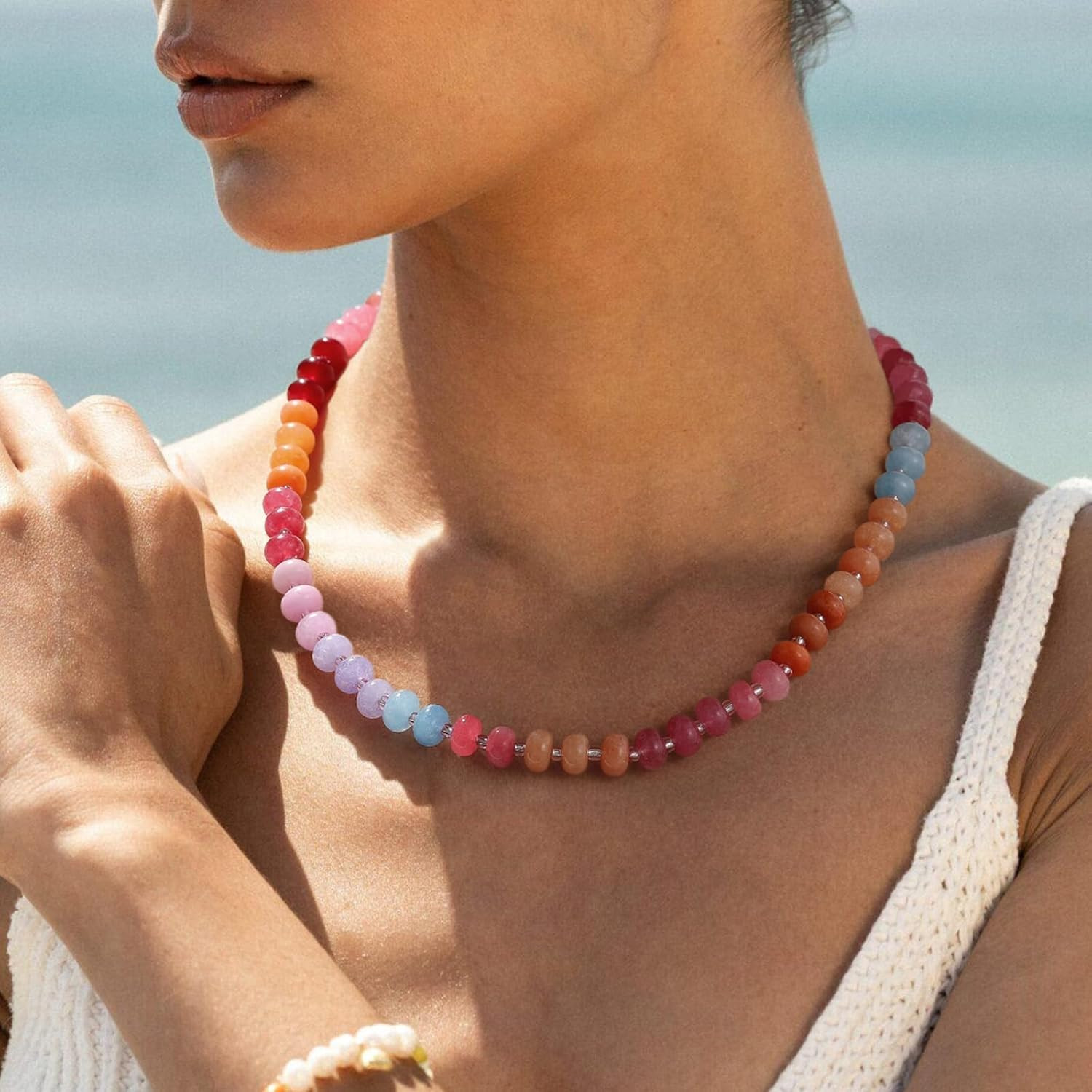 KELORIS PATH Beaded Gemstone Necklaces for Women, Boho Colorful Bead Choker Neck