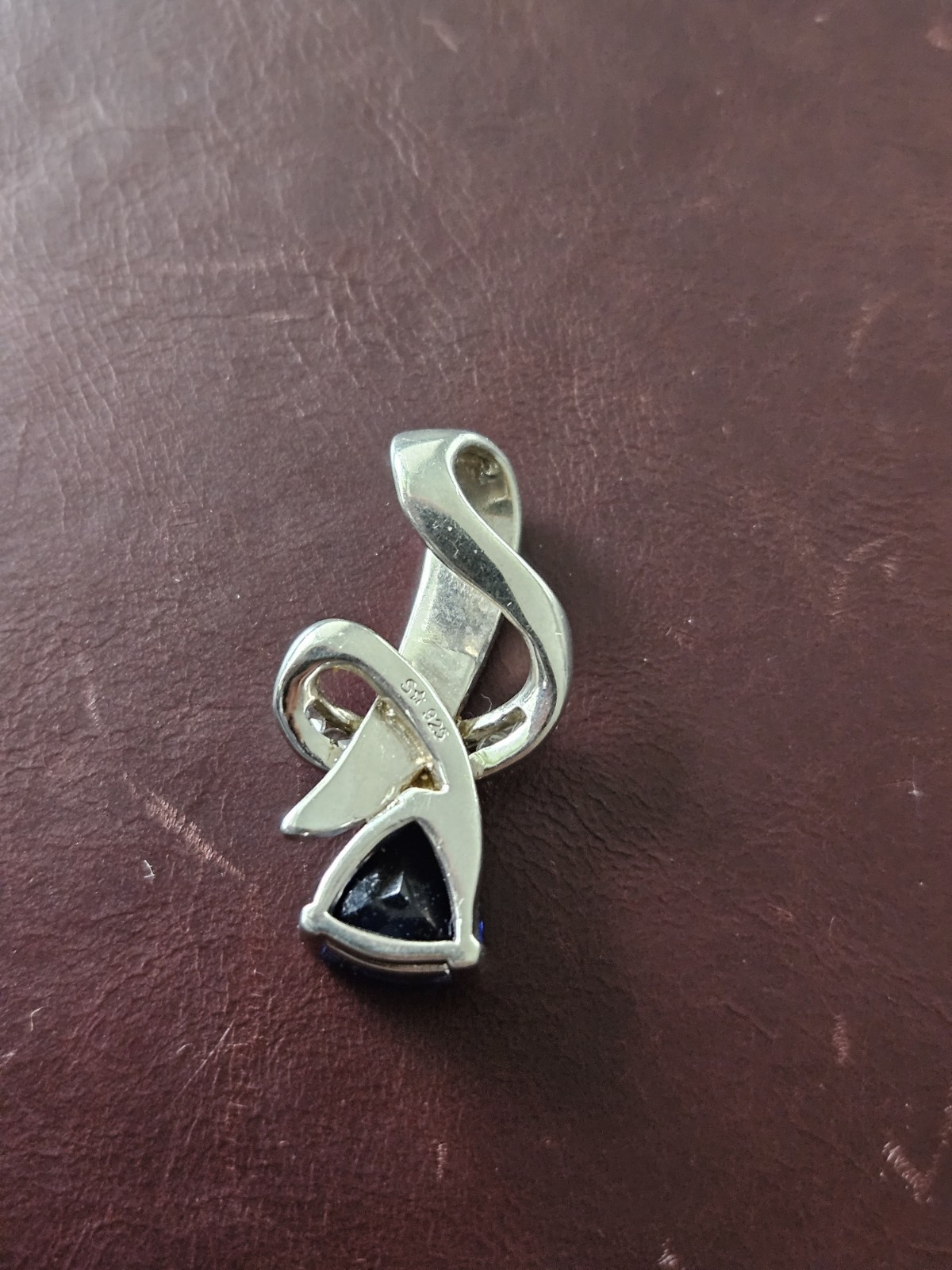 Sterling Silver 925 Blue Trillion Stone Prong Charm Pendant Signed