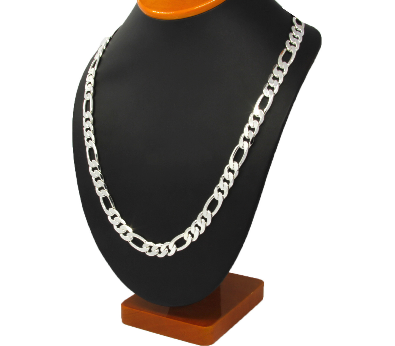 Men Silver Plated 3mm To 12mm Figaro Link Necklace Chain 24 Or 30 Inch