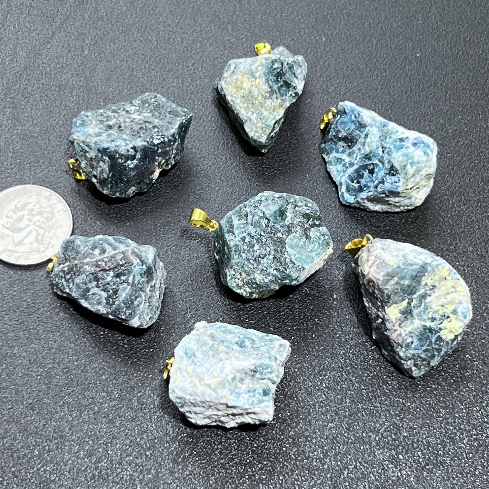 Blue Apatite Rough Raw Crystal Pendant (Gold Bail) Genuine Brazil Mineral
