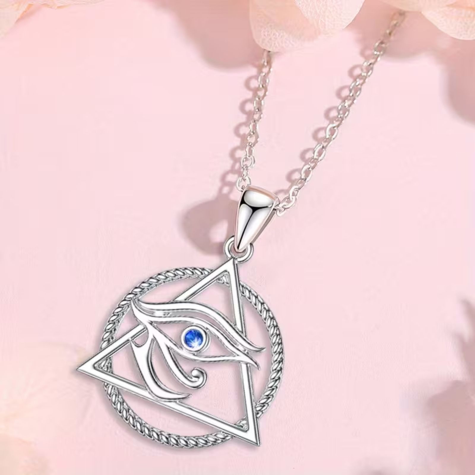 Silver Eye of Horus Crystal Necklace Protection Good Health Amulet Charm Pendant