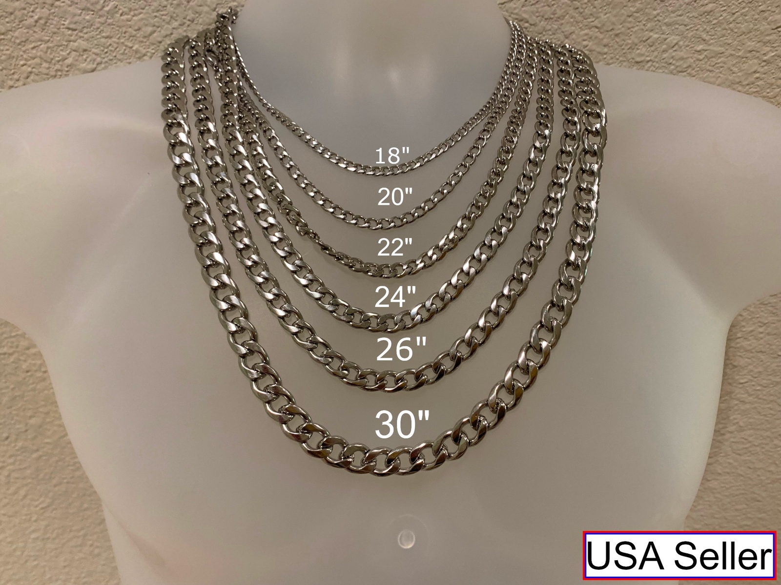 STAINLESS STEEL CUBAN CURB SILVER CHAIN WOMEN MEN 7″-44″, 3/4/5/6/7/9/11mm