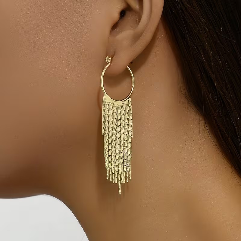 Fashion Golden Sparkling Tassel Dangle Earrings Copper Plated Jewelry Women New