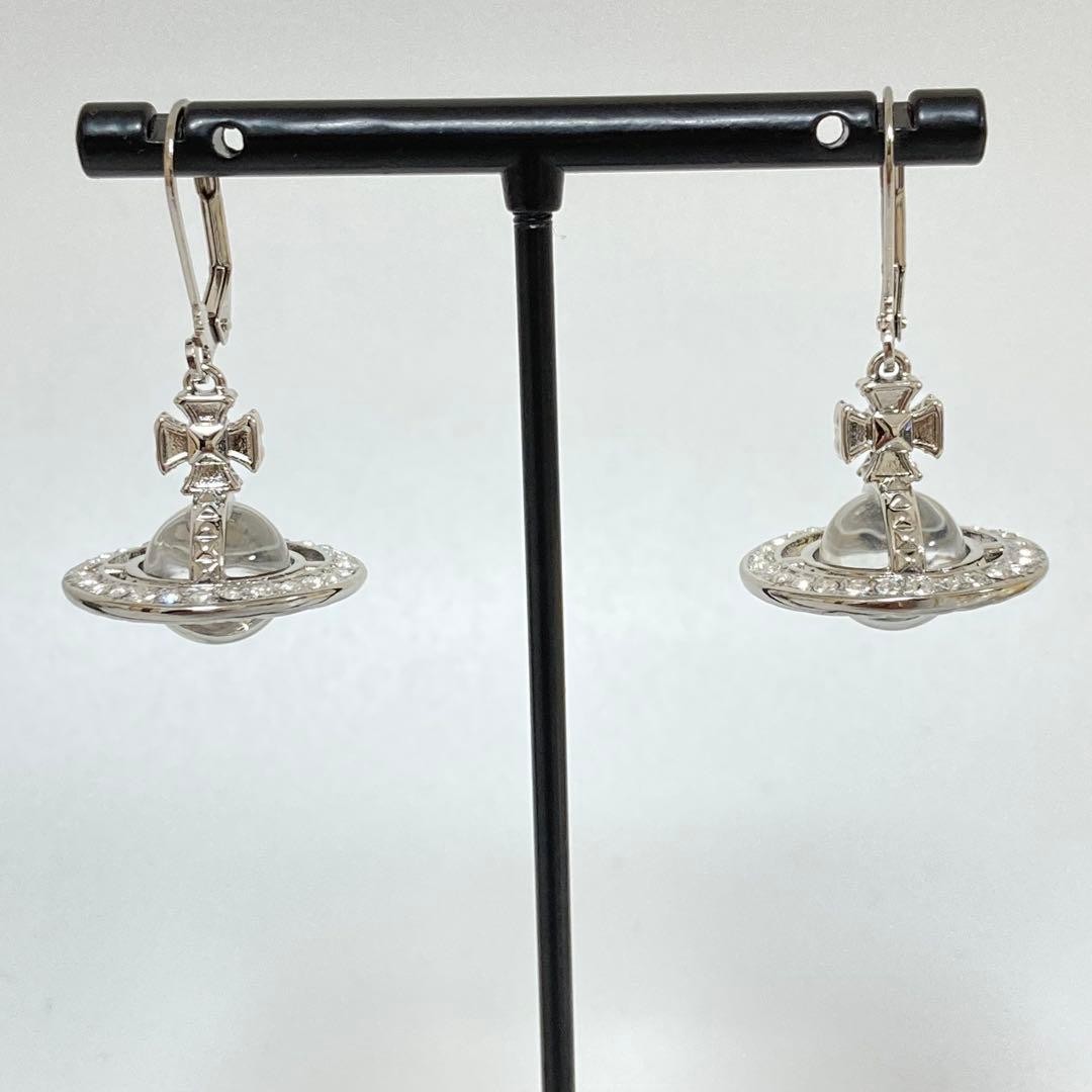 Vivienne Westwood Earrings PINA ORB Drop Crystal Silver 2.2cm w/Pouch NO BOX