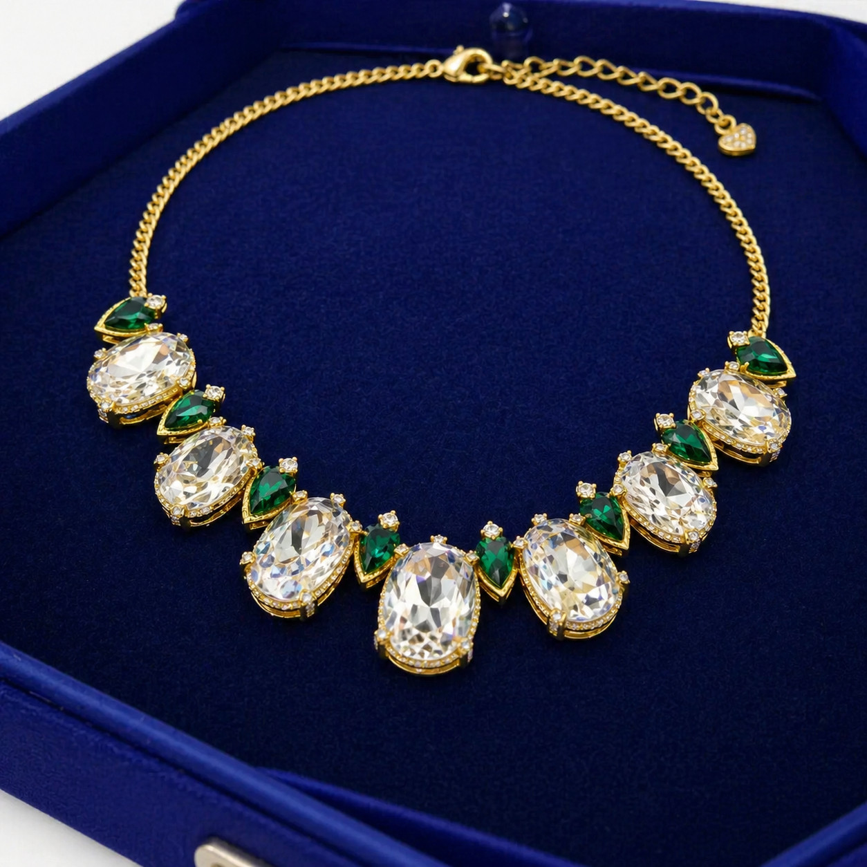 Swarovski Haven Gold Plated Necklace Clear Rectangle Green Pear Crystals 5288945