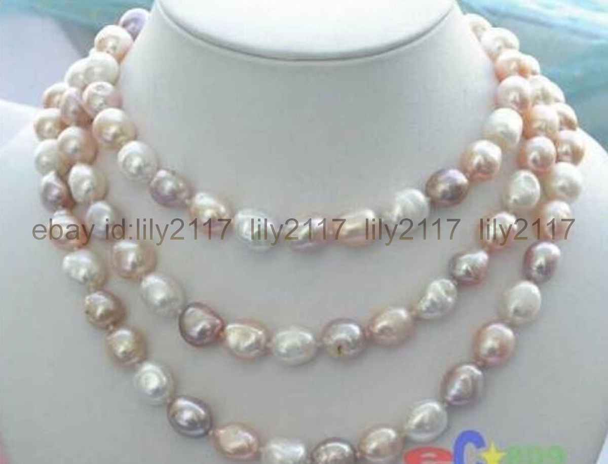 Beautiful 7-8mm Natural baroque white Pink Purple freshwater pearl necklace 45”