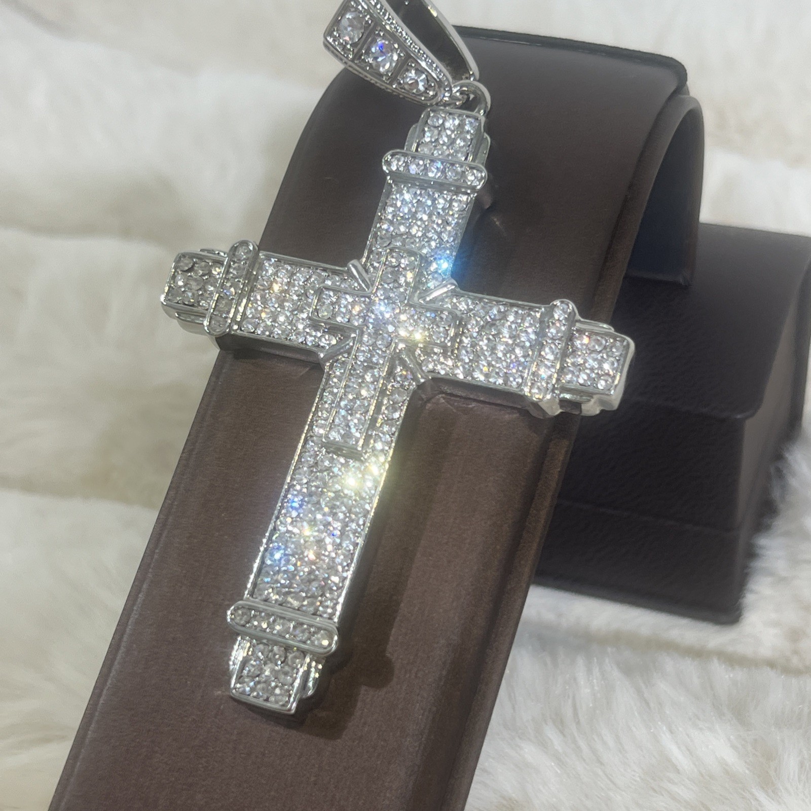 Large Religious Cross Iced Out Cubic Zirconia Stones, Stainless Steel 24￼