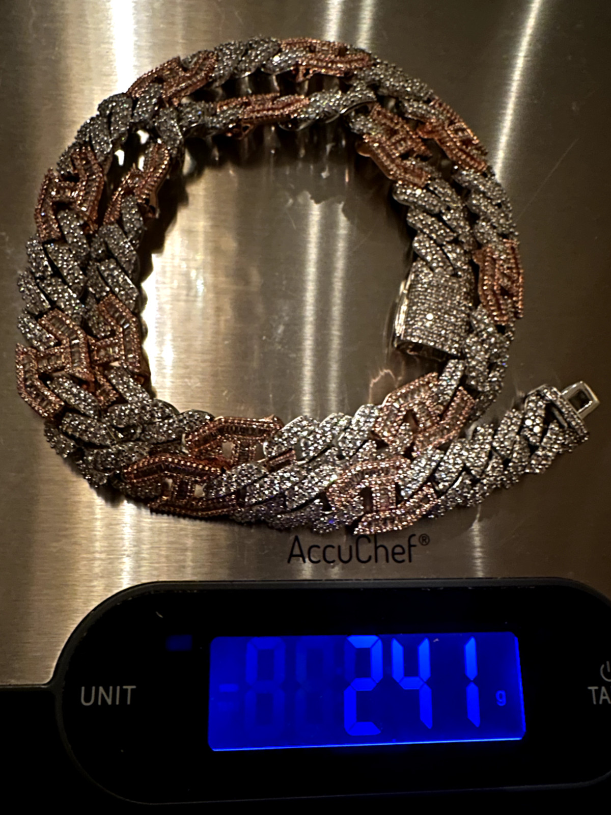14k STAMPED 14mm FIGARUCCI Two-Tone Rose Gold Chain 80.7ct Lab Sim VVS1 Diamond