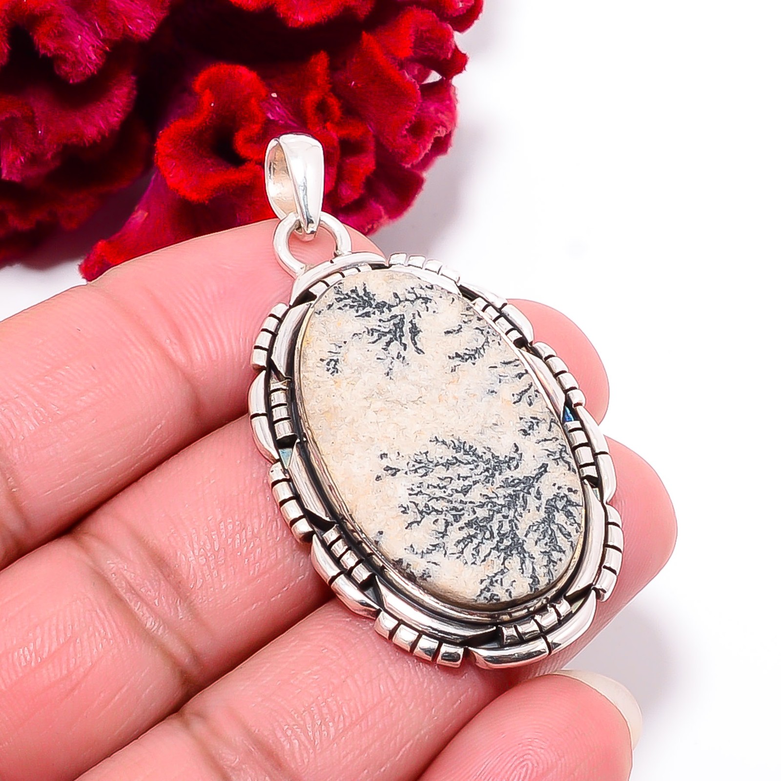 Psilomelane Dendrite – Germany 925 Sterling Silver Pendant 2.11″ P10218
