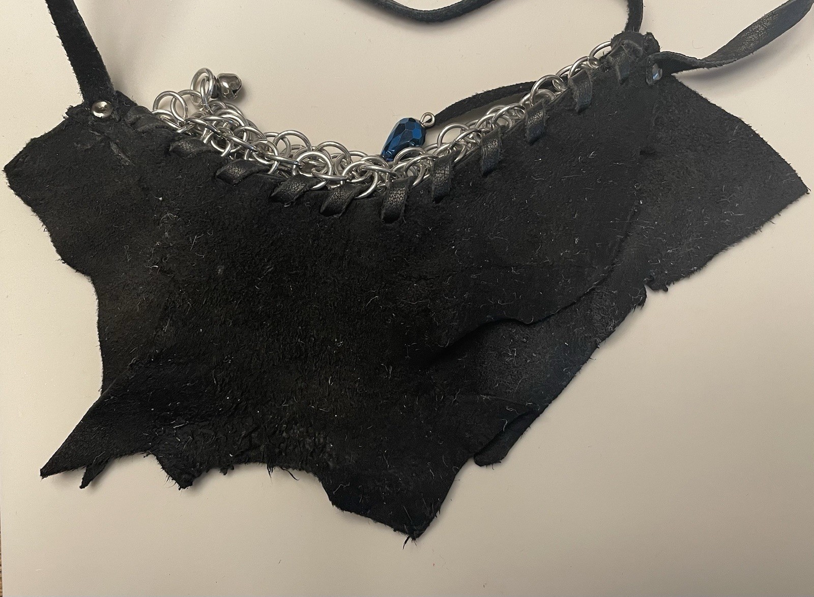 Handmade Leather Bib Style Necklace Tie Back Adjustable Length, Iridescence